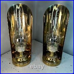 Vintage Kerosene Lamp Wall Brassy Gold Mounted Hanging Pair EMPTY
