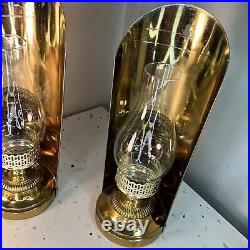 Vintage Kerosene Lamp Wall Brassy Gold Mounted Hanging Pair EMPTY