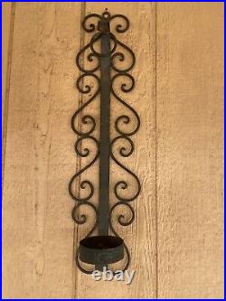Vintage Large Rustic Gothic Onate Black Wrought Iron 1 Candle Wall Holder 28