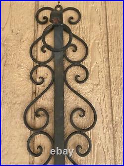 Vintage Large Rustic Gothic Onate Black Wrought Iron 1 Candle Wall Holder 28