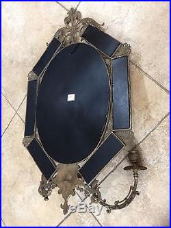 Vintage Large Victorian Style Brass Wall Mirror Sconce with2 Candle Holders, 25 T
