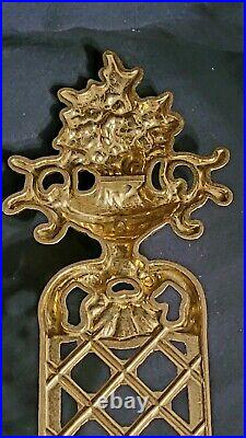 Vintage Limoges France Bronze Brass Porcelain Medallion Wall Sconces Pair