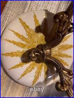 Vintage MCM Hollywood Regency Sun Star Atomic Gold Candle Holder Wall Sconces