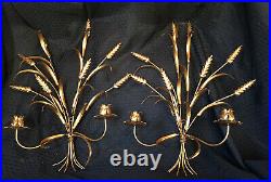 Vintage MCM Pair Hollywood Regency Wheat Sheaf Wall Candle Holder Sconce