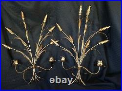 Vintage MCM Pair Hollywood Regency Wheat Sheaf Wall Candle Holder Sconce