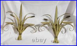 Vintage MCM pair of metal wheat wall sconces/candle holder neutral tone