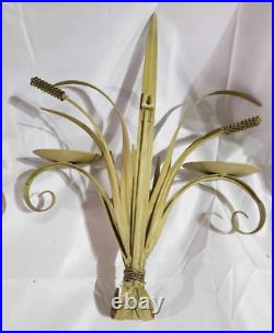 Vintage MCM pair of metal wheat wall sconces/candle holder neutral tone