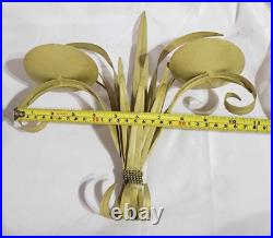 Vintage MCM pair of metal wheat wall sconces/candle holder neutral tone