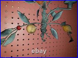 Vintage METAL WALL decor leaves fruit 3 Candle Holder Floral large wall hanging