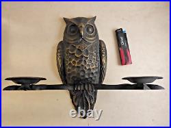 Vintage Metal (Cast Iron) Owl Candlestick Holder, USSR Wall Hanging Candle Hold