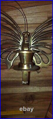 Vintage Mid Century Brass Candle Wall Sconce Butterfly Large