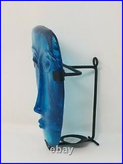 Vintage Mid Century Erik Hoglund Style Kosta Boda Blue Glass Face Wall Sconce