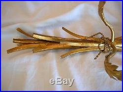 Vintage Mid-Century ITALIAN GILT METAL WHEAT WALL SCONCE Candle Holder with Tag