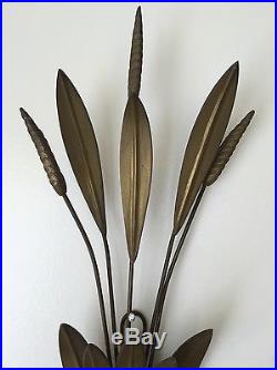 Vintage Mid Century Modern Brass Grass Candle Wall Sconce (S2)