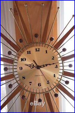 Vintage Mid Century Modern Westclox Starburst Wall Clock And Teak Candle Holders