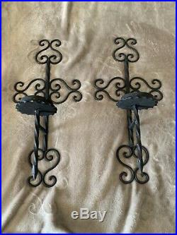 Vintage Mid Evil Style 60s Black Gothic Set Candle Holders Wall Sconces 20