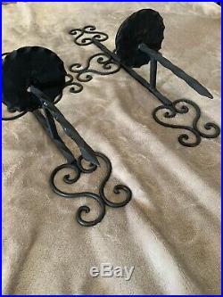 Vintage Mid Evil Style 60s Black Gothic Set Candle Holders Wall Sconces 20