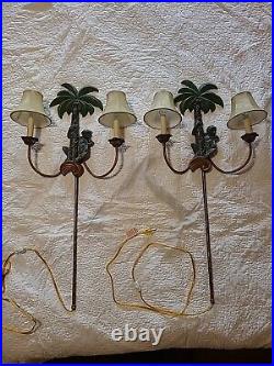 Vintage Monkey Palm Tree Two Light Wall Sconce Electric Candlebrea Set Of 2