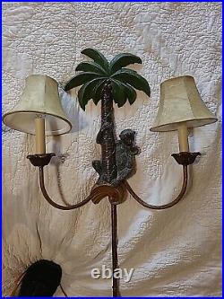 Vintage Monkey Palm Tree Two Light Wall Sconce Electric Candlebrea Set Of 2