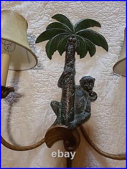 Vintage Monkey Palm Tree Two Light Wall Sconce Electric Candlebrea Set Of 2