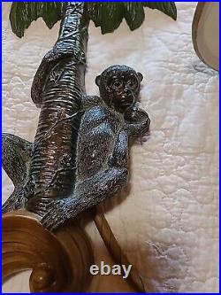 Vintage Monkey Palm Tree Two Light Wall Sconce Electric Candlebrea Set Of 2