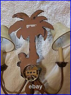 Vintage Monkey Palm Tree Two Light Wall Sconce Electric Candlebrea Set Of 2