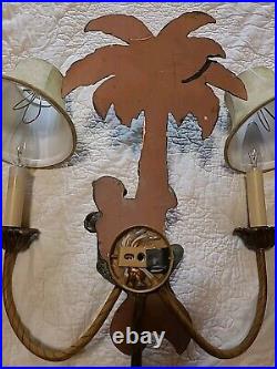 Vintage Monkey Palm Tree Two Light Wall Sconce Electric Candlebrea Set Of 2