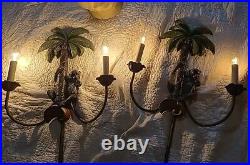 Vintage Monkey Palm Tree Two Light Wall Sconce Electric Candlebrea Set Of 2