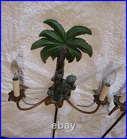 Vintage Monkey Palm Tree Two Light Wall Sconce Electric Candlebrea Set Of 2