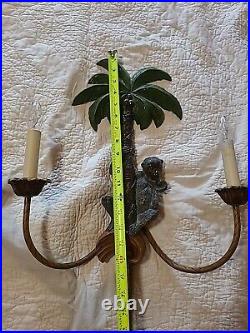 Vintage Monkey Palm Tree Two Light Wall Sconce Electric Candlebrea Set Of 2