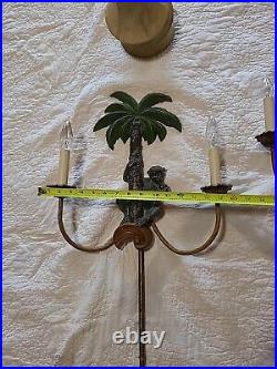 Vintage Monkey Palm Tree Two Light Wall Sconce Electric Candlebrea Set Of 2