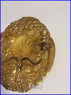 Vintage Mottahedeh Double Baroque Repousse Brass Wall Sconce