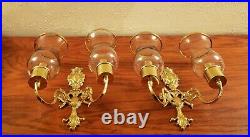Vintage Ornate Brass Sconces Pair Two Candle Holder Victorian Scroll Style Large