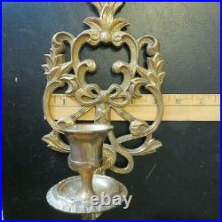 Vintage Ornate Brass Wall Sconce Candle Holder Pair 2 Hollywood Regency Heavy