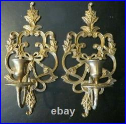 Vintage Ornate Brass Wall Sconce Candle Holder Pair 2 Hollywood Regency Heavy