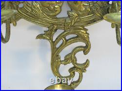 Vintage Ornate French Brass Hollywood Regency 3 Arm Candle Wall Sconce Holder