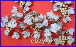 Vintage Ornate Italian 18 x 19 3 Candle Holders Snowy Grape Vine Wall Sconce