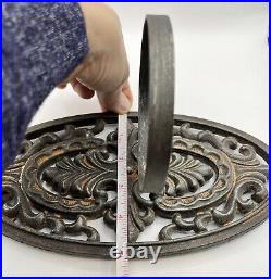 Vintage Ornate Oval Wall Mounted Cast Iron Candle Holder 12'' Tall Lot Of 2
