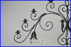 Vintage Ornate Very Large Hanging Wrought Iron Wall Sconce Candle Holders