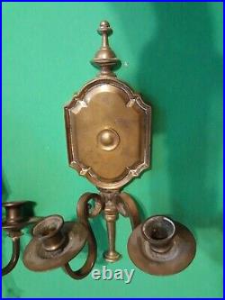 Vintage PAIR 2 Arm Wall Mount Sconce Brass Candle holders Colonial Victorian