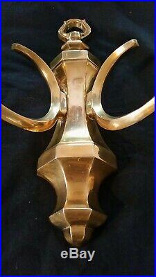 Vintage PAIR Solid Brass Wall Sconces Candle Holders NICE