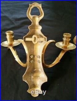 Vintage PAIR Solid Brass Wall Sconces Candle Holders NICE