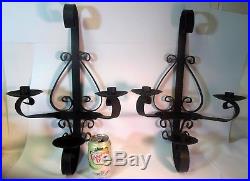 Vintage PAIR WROUGHT IRON Wall SCONCES Candle Holders FRENCH Italian Chateau