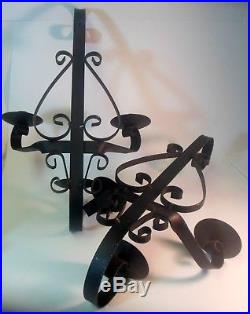 Vintage PAIR WROUGHT IRON Wall SCONCES Candle Holders FRENCH Italian Chateau