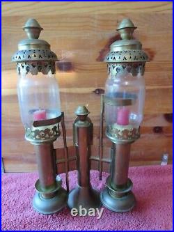 Vintage PENCO Wall Sconce Candle holder lantern Ship lamp double arm glass shade