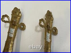 Vintage Pair Bombay Brass Wall Sconces Torch & Ribbon Candle Holders withShade