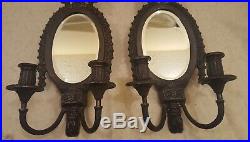 Vintage Pair Brass Bevel Mirror Candle Wall Sconces Beautiful