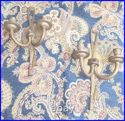 Vintage Pair Brass Candle Holders Wall Gold Double Sconce Rococo Castle Style