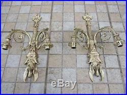 Vintage Pair Brass Wall Double Arm Candle Holder Ornate With Swan And Birds Head