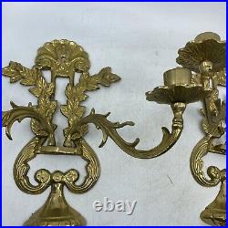 Vintage Pair Brass Wall Sconce Candle Holders 2 Arm